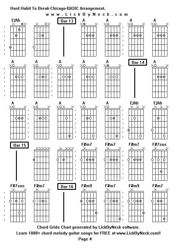 Chord Grids Chart of chord melody fingerstyle guitar song-Hard Habit To Break-Chicago-BASIC Arrangement,generated by LickByNeck software.